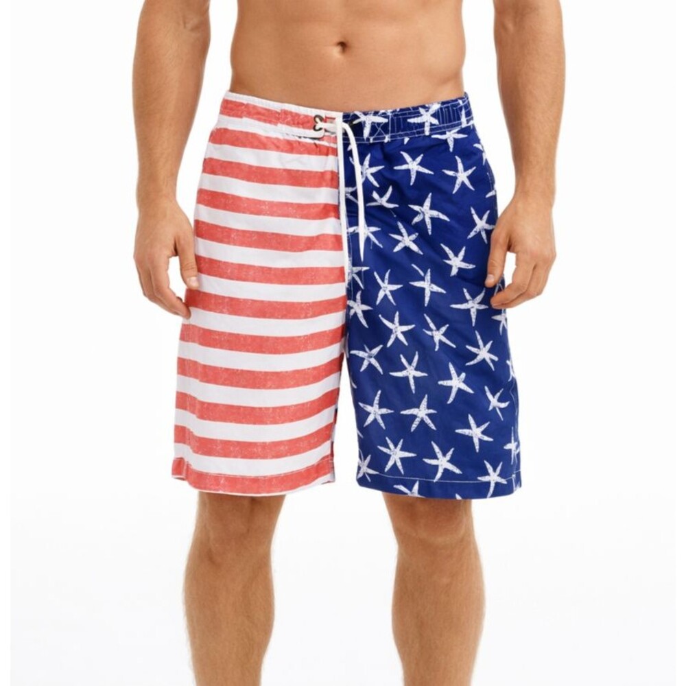 Trunks Surf & Swim Co Men's M Sano Swim Trunks Stars Stripes Red Blue EUC